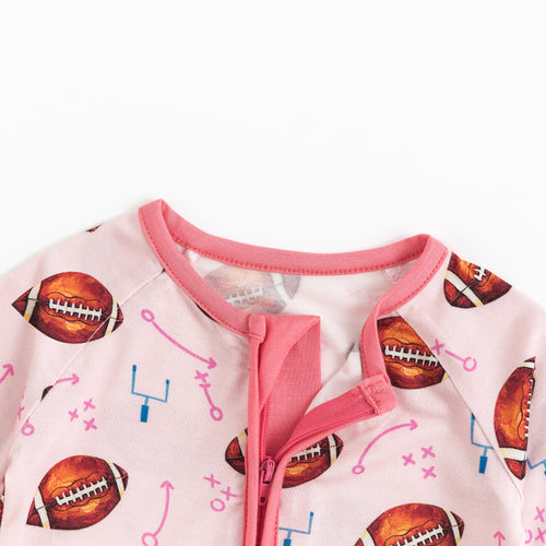 Pink American Football Baby Bamboo Zipper Romper