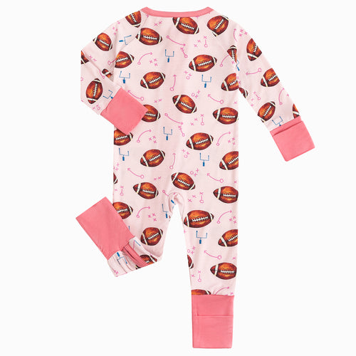 Pink American Football Baby Bamboo Zipper Romper