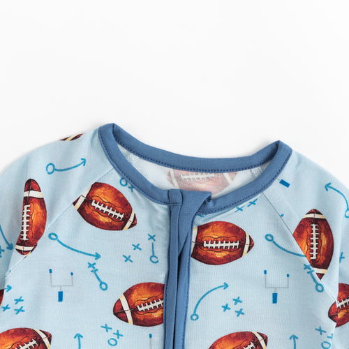 Blue American Football Baby Bamboo Zipper Romper