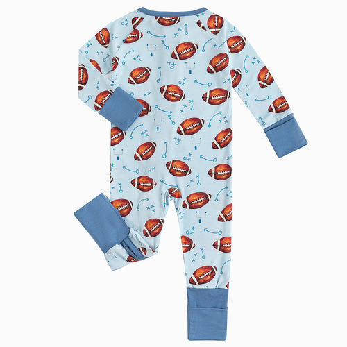 Blue American Football Baby Bamboo Zipper Romper