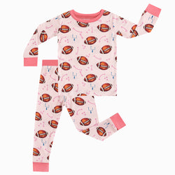 Pink American Football Kids Bamboo 2 Pieces Pajama Set