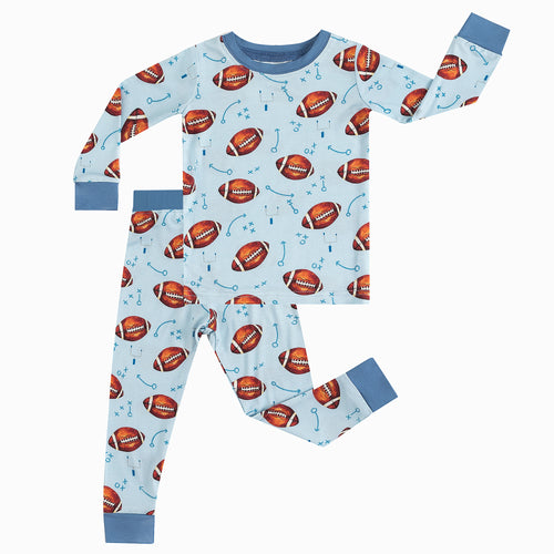 Blue American Football Kids Bamboo 2 Pieces Pajama Set