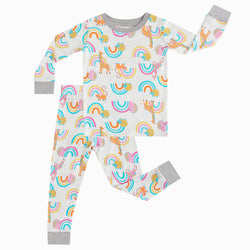 Cartoon Animal & Rainbow Print Bamboo Long Sleeve Set