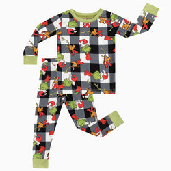 Christmas Sale Green Guy Plaid Kids Bamboo Long Pajama Set