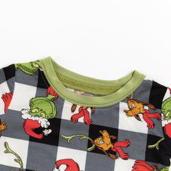 Christmas Sale Green Guy Plaid Kids Bamboo Long Pajama Set