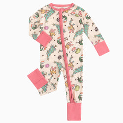 Christmas Green Guy Deer Baby Bamboo Zipper Romper