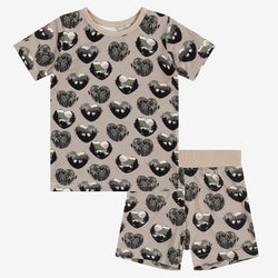 Camouflage Love Heart Pattern Two-Piece Short Sleeve Set