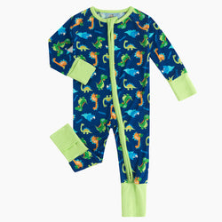 Prehistoric Friends Dinosaur Bamboo Zipper Baby Pajamas