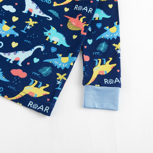 Cartoon Dinosaurs Two-piece Bamboo Viscose Pajamas