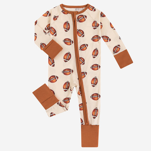 Brown American Football Baby Bamboo Zipper Romper