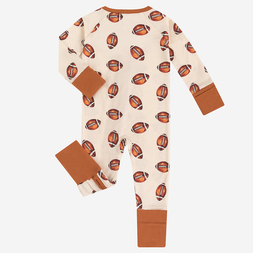 Brown American Football Baby Bamboo Zipper Romper