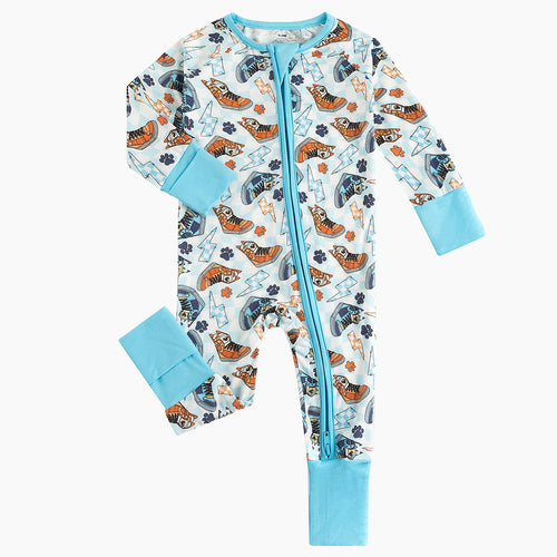 Black Friday Cool Shoes & Dog Footprints Convertible Zippered Romper