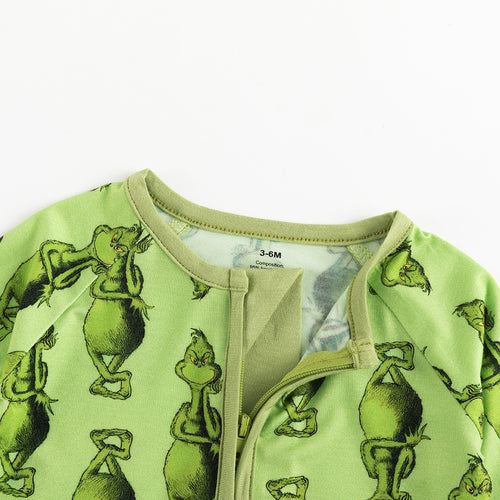 Christmas Green Face Cartoon Bamboo Zip Romper