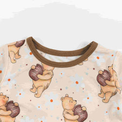 Cozy Beige Baby Bear Paw Print Bamboo Summer Pajama Shorts Set