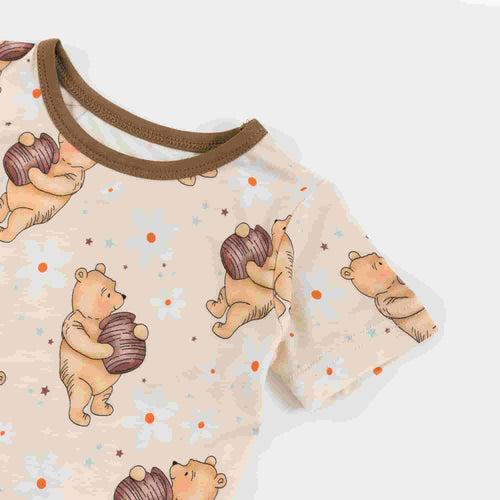 Cozy Beige Baby Bear Paw Print Bamboo Summer Pajama Shorts Set