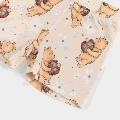 Cozy Beige Baby Bear Paw Print Bamboo Summer Pajama Shorts Set