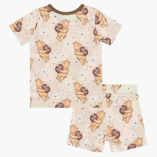 Cozy Beige Baby Bear Paw Print Bamboo Summer Pajama Shorts Set