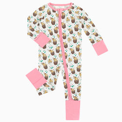 Cute Bear & Honey Pattern Bamboo Fiber Infant Bodysuit Long Sleeve Onesie