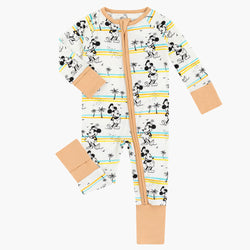 Cartoon Mouse Palm Tree Pattern Bamboo Zipper Pajamas