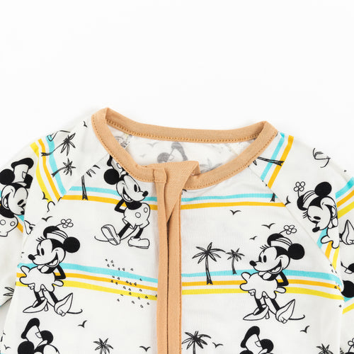 Cartoon Mouse Palm Tree Pattern Bamboo Zipper Pajamas