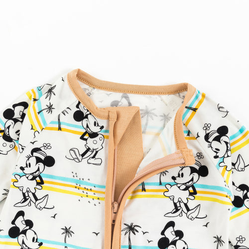 Cartoon Mouse Palm Tree Pattern Bamboo Zipper Pajamas