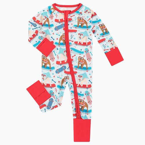Independence Day Puppy Skateboard Bamboo Baby Bodysuit Zip Up Romper