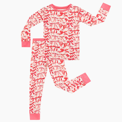 FancyPrince Valentine's Day Pink Bow Kid Bamboo Two-Piece Pajama Set