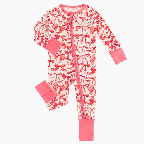 FancyPrince Valentine's Day Bow Baby Bamboo Zipper Romper Pajamas