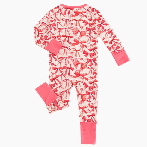 FancyPrince Valentine's Day Bow Baby Bamboo Zipper Romper Pajamas