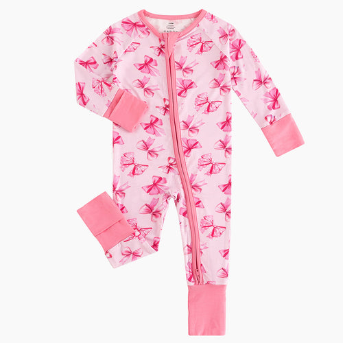 FancyPrince Valentine's Day Bow Baby Bamboo Zipper Romper Pajamas