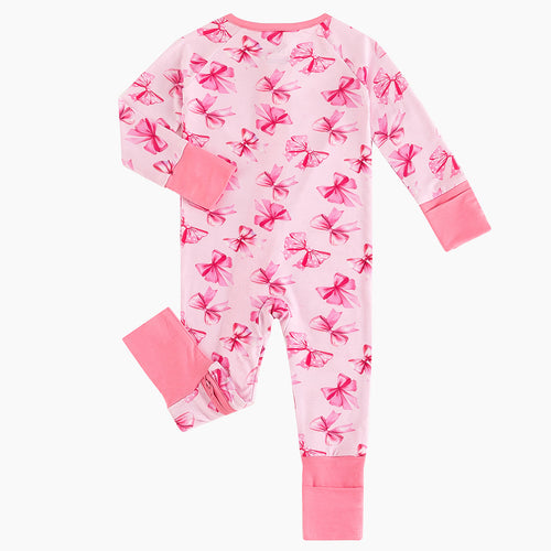 FancyPrince Valentine's Day Bow Baby Bamboo Zipper Romper Pajamas