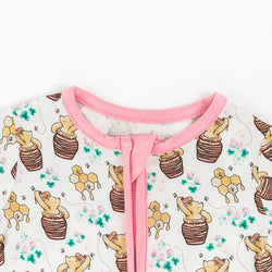 Cute Bear & Honey Pattern Bamboo Pajamas - Short Sleeve Romper