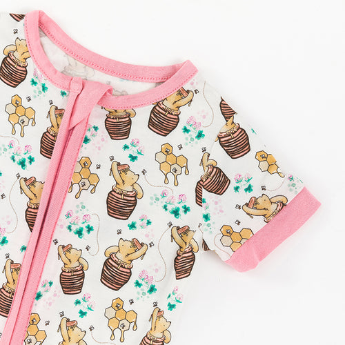 Cute Bear & Honey Pattern Bamboo Pajamas - Short Sleeve Romper