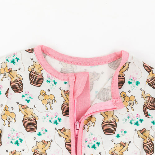 Cute Bear & Honey Pattern Bamboo Pajamas - Short Sleeve Romper