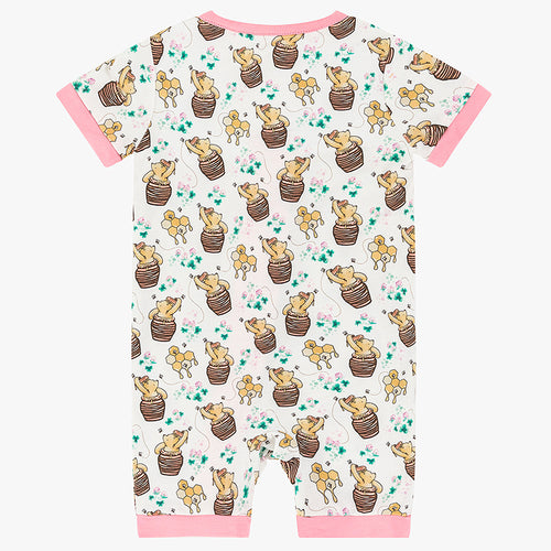 Cute Bear & Honey Pattern Bamboo Pajamas - Short Sleeve Romper