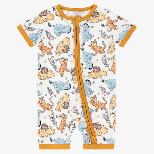 Adorable Baby Boy's Bamboo Fiber Cartoon Bear Short Sleeve Bodysuit