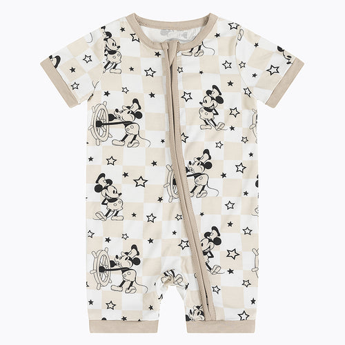 Coxswain Mouse Chessboard Pattern Bamboo Baby Shortie Romper