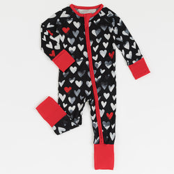 Love Pattern Bamboo Black Zipper Pajamas