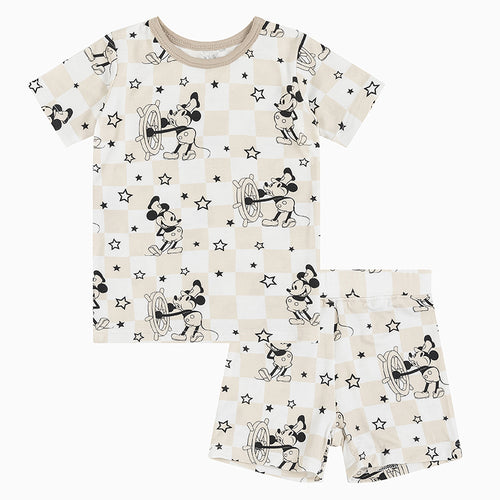 Little Mouse Chessboard Pattern Kids Pajama Shorts Set