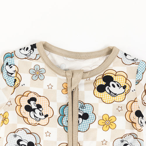 Cartoon Mouse Head Checkerboard Pattern Bamboo Baby Shortie Romper