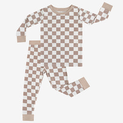 Toddler Boy's Checkerboard Pattern Long Sleeve Top & Pants Set