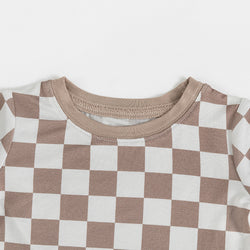 Toddler Boy's Checkerboard Pattern Long Sleeve Top & Pants Set