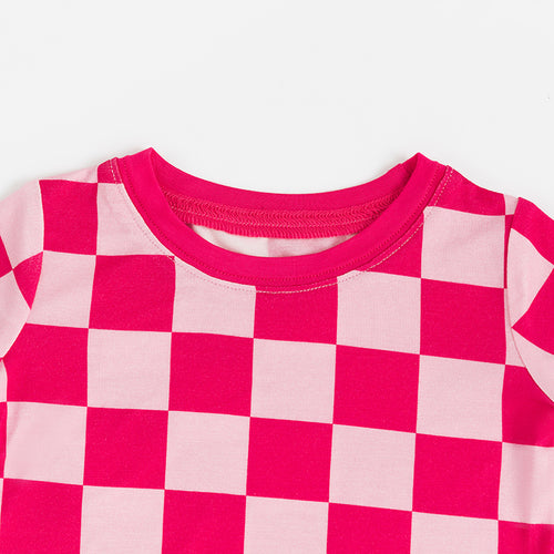 Toddler Bamboo Fiber Rose Red Checkerboard Long Sleeve Top + Pants Set