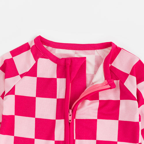 High-end Bamboo Rose Red Checkerboard Print Long Sleeve Newborn Baby Bodysuit