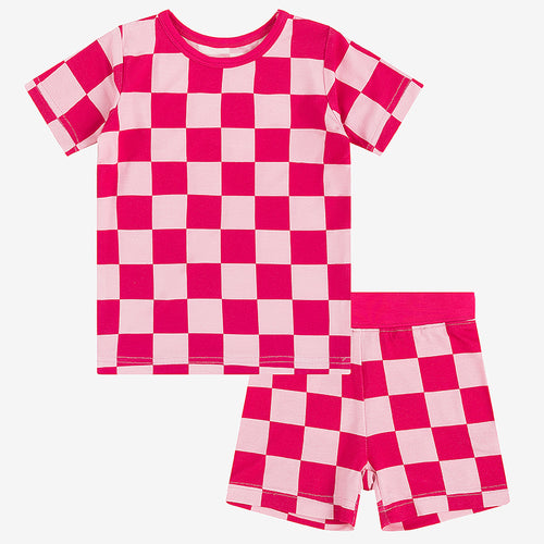 Summer Cozy Rose Red Checkerboard Bamboo Toddler Outfit