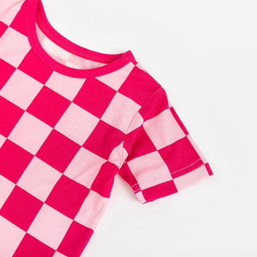 Summer Cozy Rose Red Checkerboard Bamboo Toddler Outfit