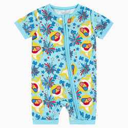 A Shark With Glasses Bamboo Short Sleeve Zippy Romper