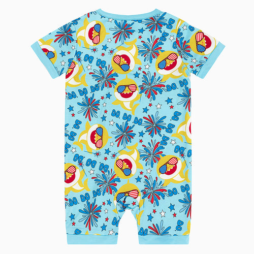 A Shark With Glasses Bamboo Short Sleeve Zippy Romper