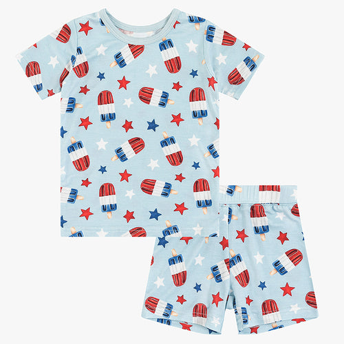 Ice Cream Print Bamboo Two-Piece Shorts Set for Independence Day