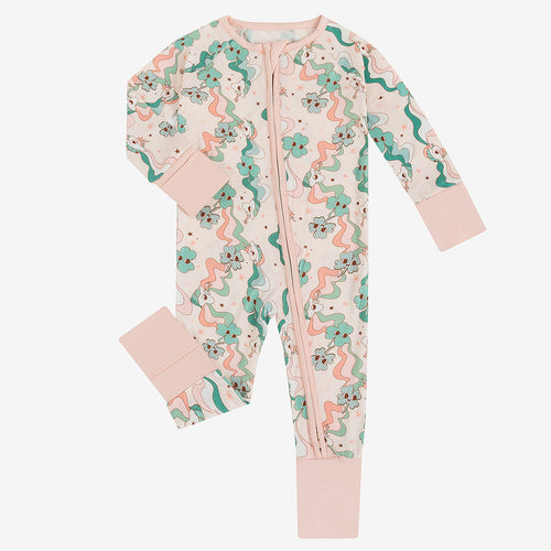 Four Leaf Clover Cartoon Bamboo Zippy Romper